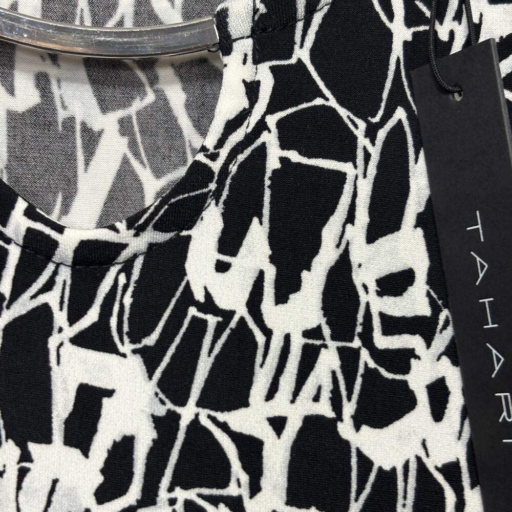 Tahari Abstract Print Top L Sleeveless Black White Modern Chic Statement Bold‎ - Picture 9 of 9